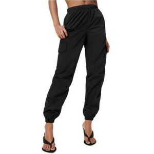 NWT Good American Essential Cargo Parachute Jogger Pants Women's Size L Black